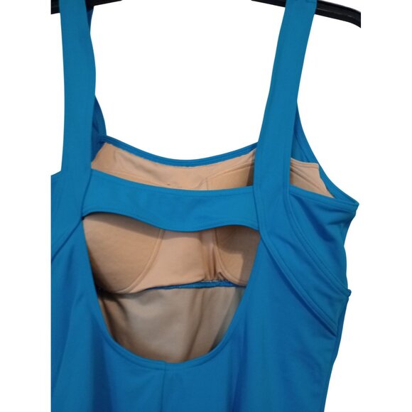 Lands End Blue One-Piece Swim Gold Accents & Ruched Front Womens Size 16 - Picture 9 of 11